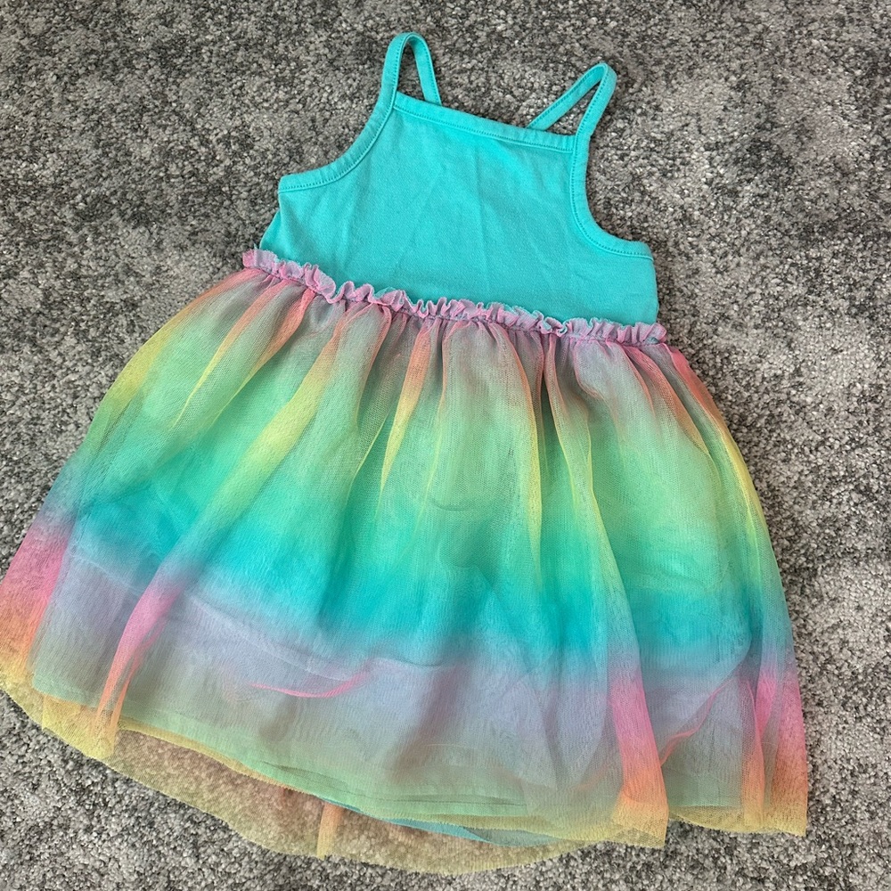 Cat & Jack Turquoise Dress with Rainbow Tulle